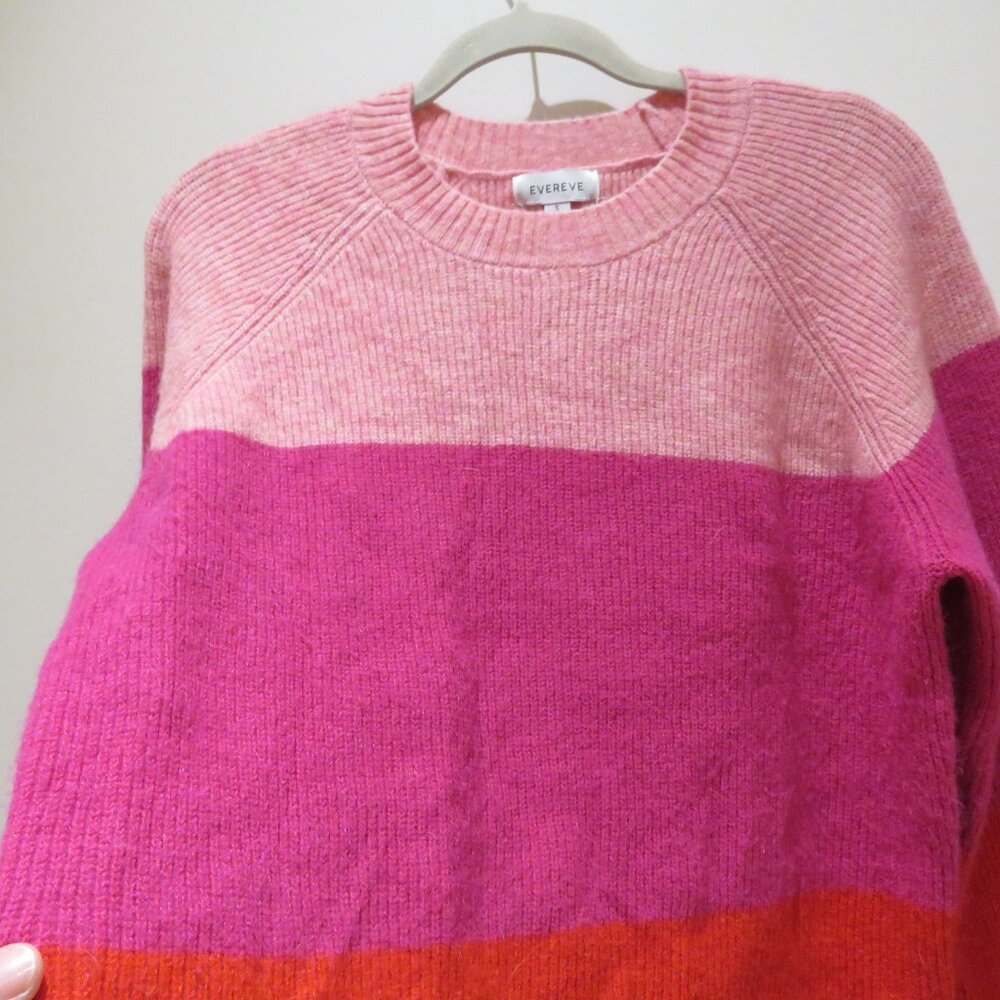 EVEREVE Frankie Striped Colorblock Crew Neck Sweater Size Small Pink Red Preppy - Picture 5 of 11